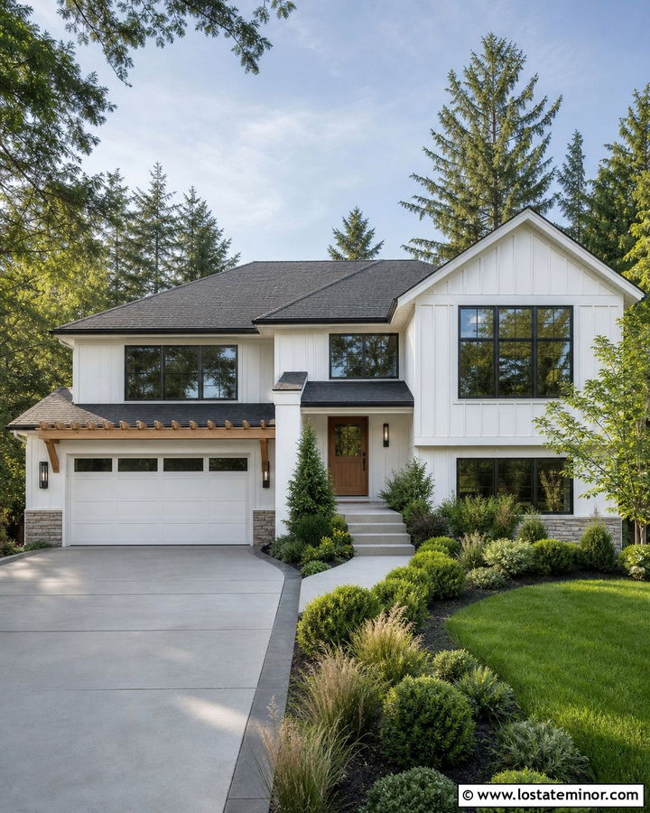White House With Pergola Over Garage - 30 White House Design With Pergola Ideas