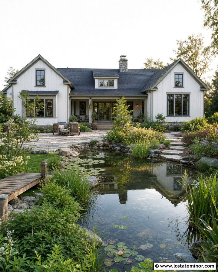 White House With Pond Backyard Garden - 30 White House Design With Backyard Ideas