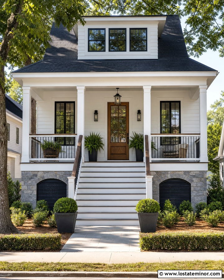 White House With Porch And Stair Railings - 30 White House Design With Railings Ideas