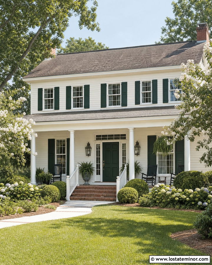 White House With Porch Columns And Green Shutters - 30 White House Design With Porch Columns Ideas
