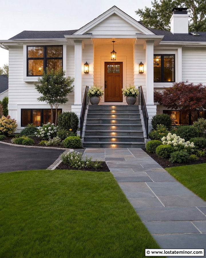 White House With Porch Step Lighting - 30 White House Design With Lighting Ideas