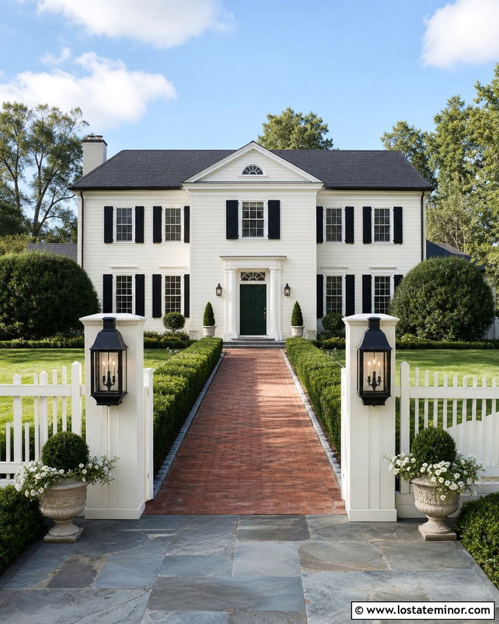 White House With Post Lanterns - 30 White House Design With Lighting Ideas