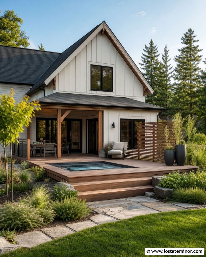 White House With Private Backyard Hot Tub Deck - 30 White House Design With Backyard Ideas