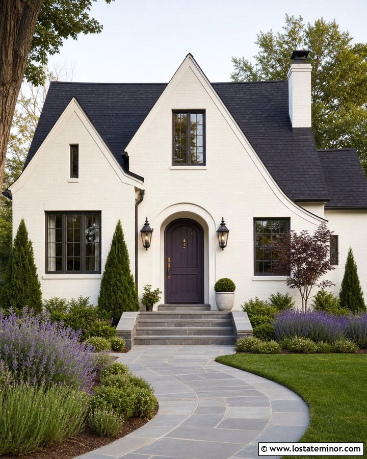 White House With Purple Entry Door - 30 White House Design With Entry Door Ideas