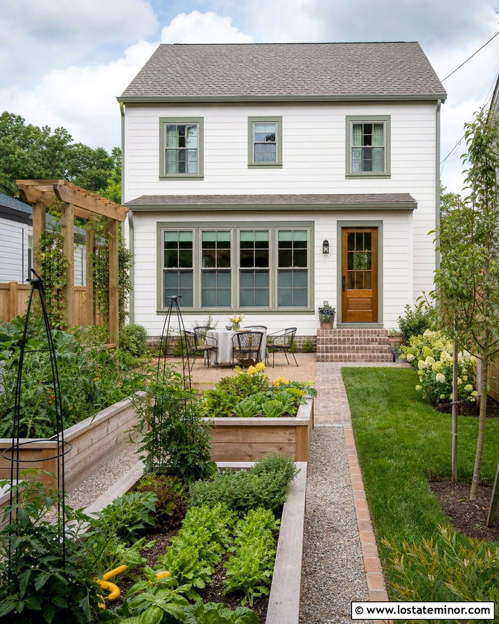 White House With Raised Bed Backyard Garden - 30 White House Design With Backyard Ideas