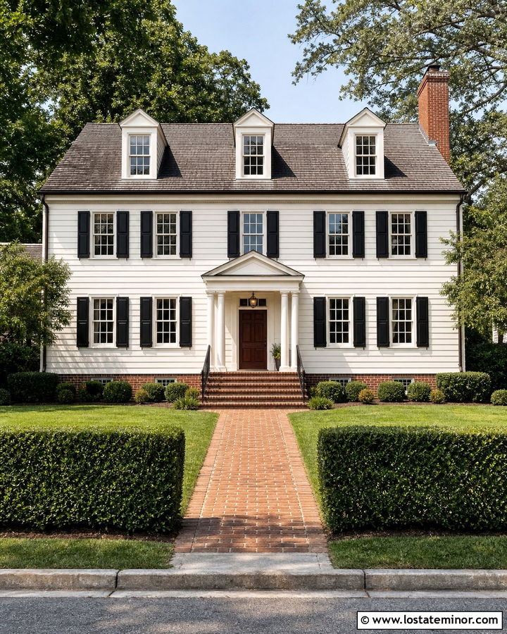 White House With Red Brick Accents - 30 White House Design With Accents Ideas