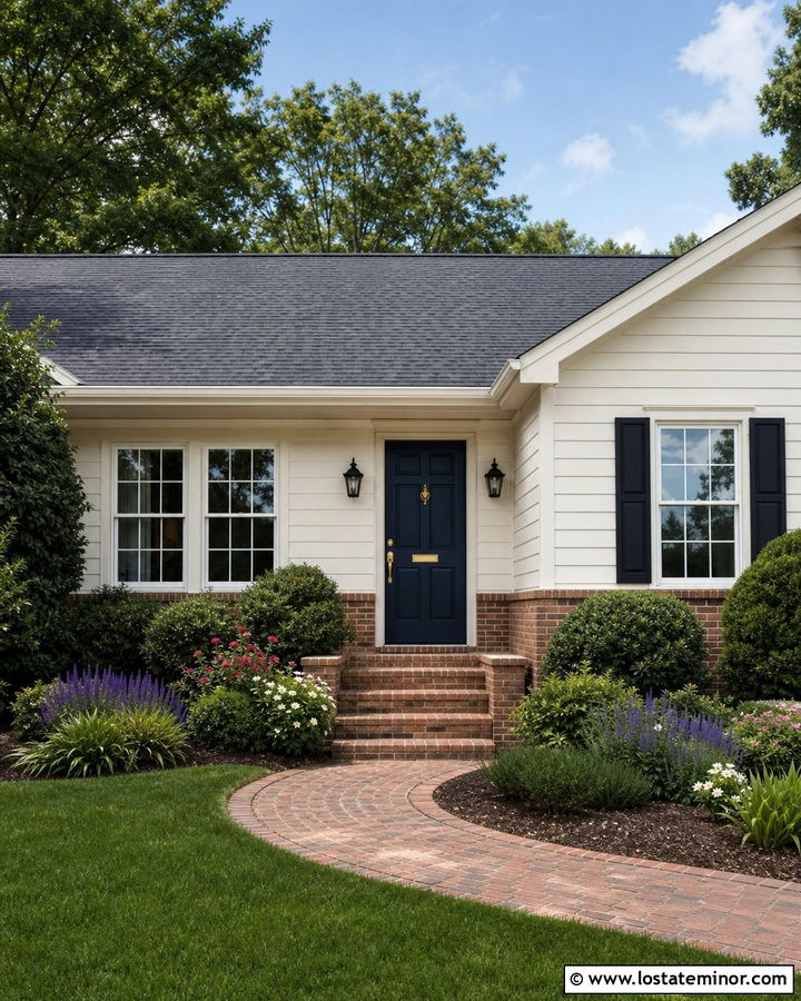 White House With Red Brick Entry Porch - 30 White House Design With Entry Door Ideas