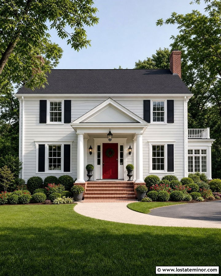 White House With Red Door Portico - 30 White House Design With Portico Ideas