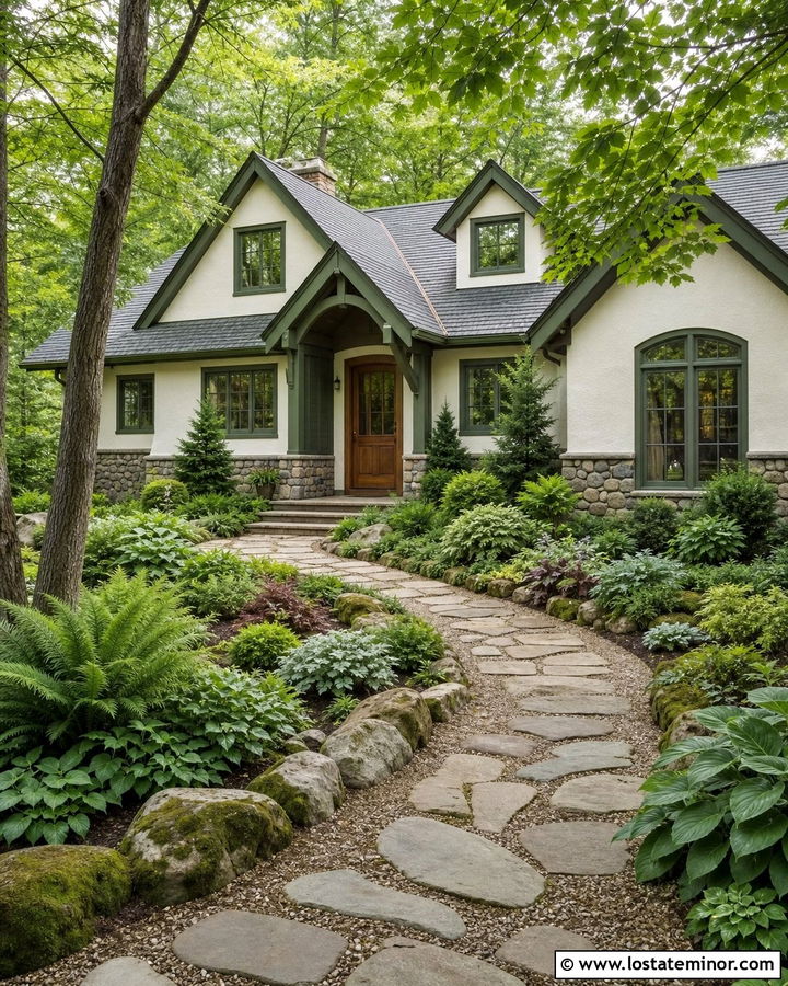White House With Relaxed Woodland Front Yard - 30 White House Design With Front Yard Ideas