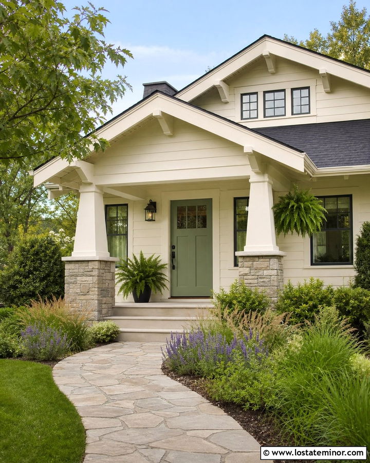 White House With Sage Green Entry Door - 30 White House Design With Entry Door Ideas