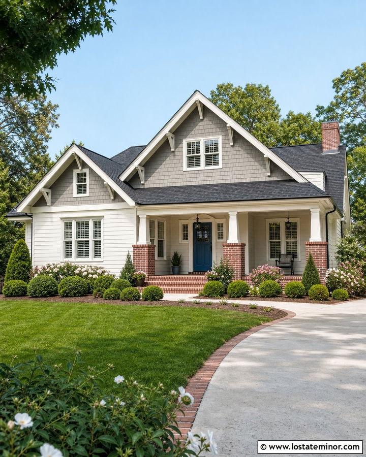 White House With Shingle Gables And Brick Porch - 30 White House Design With Shingles Ideas