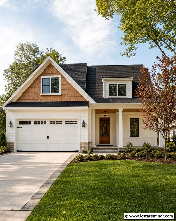 White House With Shingled Garage Gable - 30 White House Design With Shingles Ideas