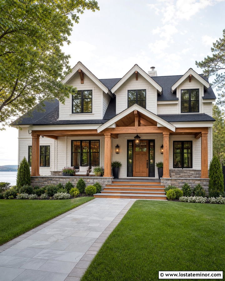 White House With Shingles And Cedar Porch - 30 White House Design With Shingles Ideas