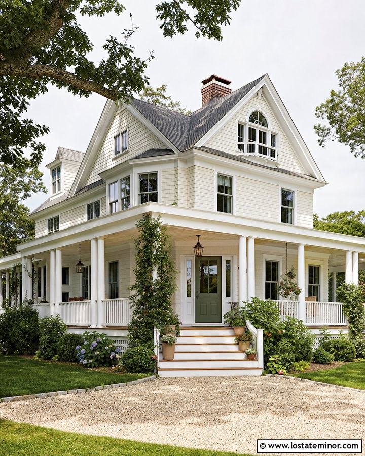 White House With Shingles And Wraparound Porch - 30 White House Design With Shingles Ideas