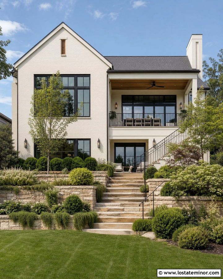 White House With Sloped Backyard Retaining Walls - 30 White House Design With Backyard Ideas