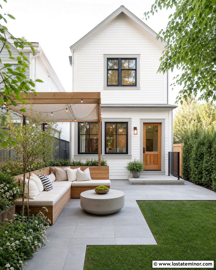 White House With Small Backyard Built In Seating - 30 White House Design With Backyard Ideas