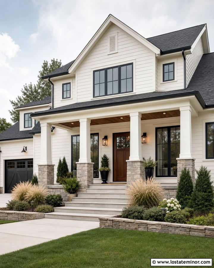 White House With Stone Base Porch Columns - 30 White House Design With Porch Columns Ideas