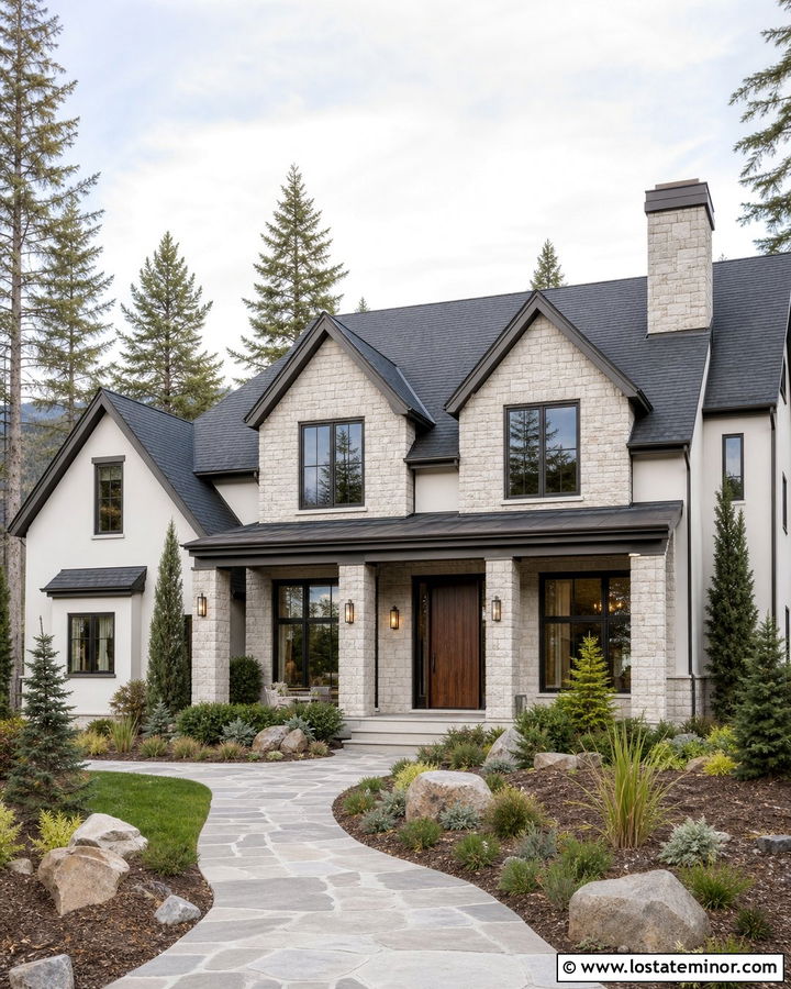 White House With Stone Dormer Accents - 30 White House Design With Dormers Ideas