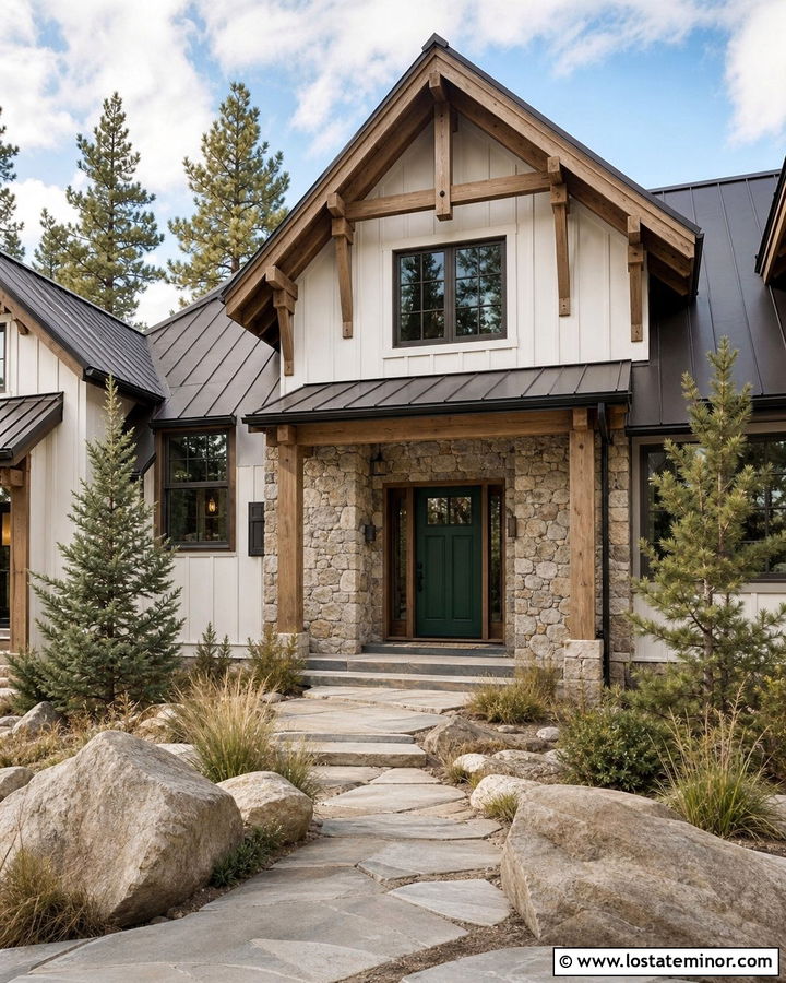 White House With Stone Entry Surround - 30 White House Design With Entry Door Ideas