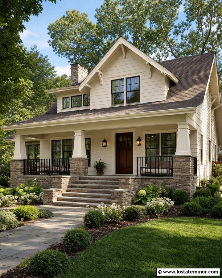White House With Stone Porch Railings - 30 White House Design With Railings Ideas