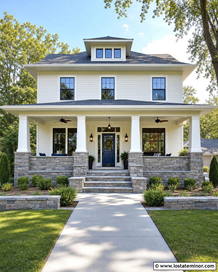 White House With Stone Porch Wainscoting - 30 White House Design With Wainscoting Ideas