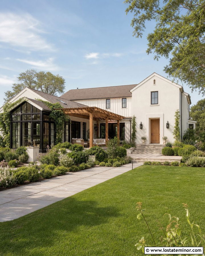 White House With Sunroom And Pergola - 30 White House Design With Sunroom Ideas
