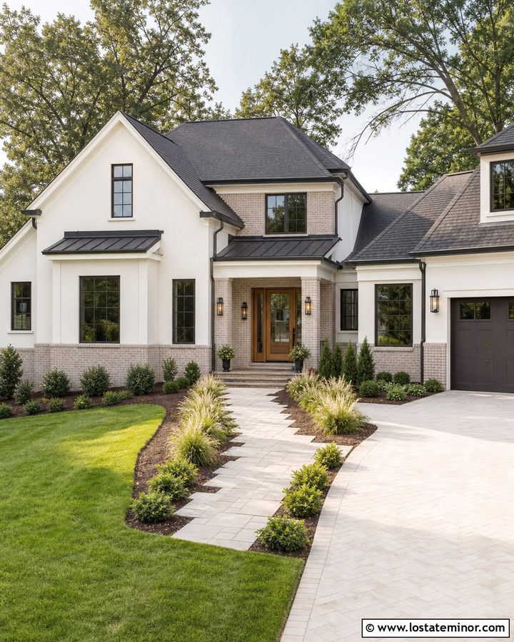 White House With Tan Brick Accents - 30 White House Design With Brick Accents Ideas