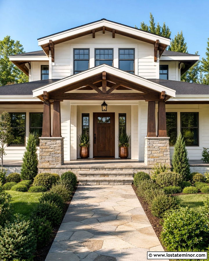 White House With Walnut Entry Door - 30 White House Design With Entry Door Ideas