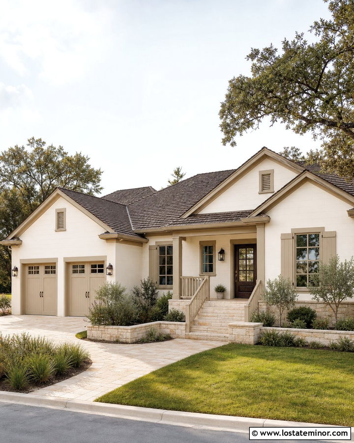 White House With Warm Beige Trim - 30 White House Design With Accents Ideas