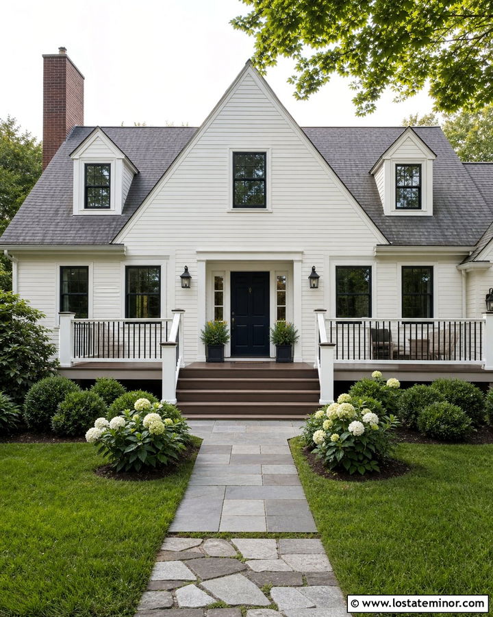 White House With White Deck Railing - 30 White House Design With Deck Ideas