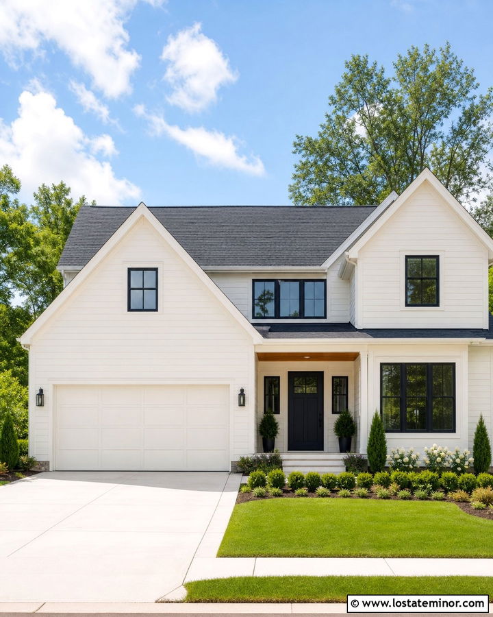 White House With White Garage Doors - 30 White House Design With Garage Door Ideas