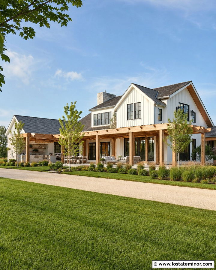 White House With Wraparound Pergola - 30 White House Design With Pergola Ideas