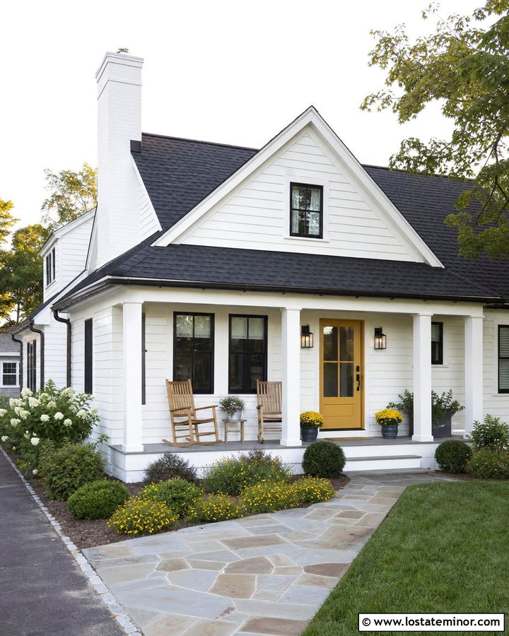 White House With Yellow Front Door And Porch - 30 White House Design With Front Porch Ideas