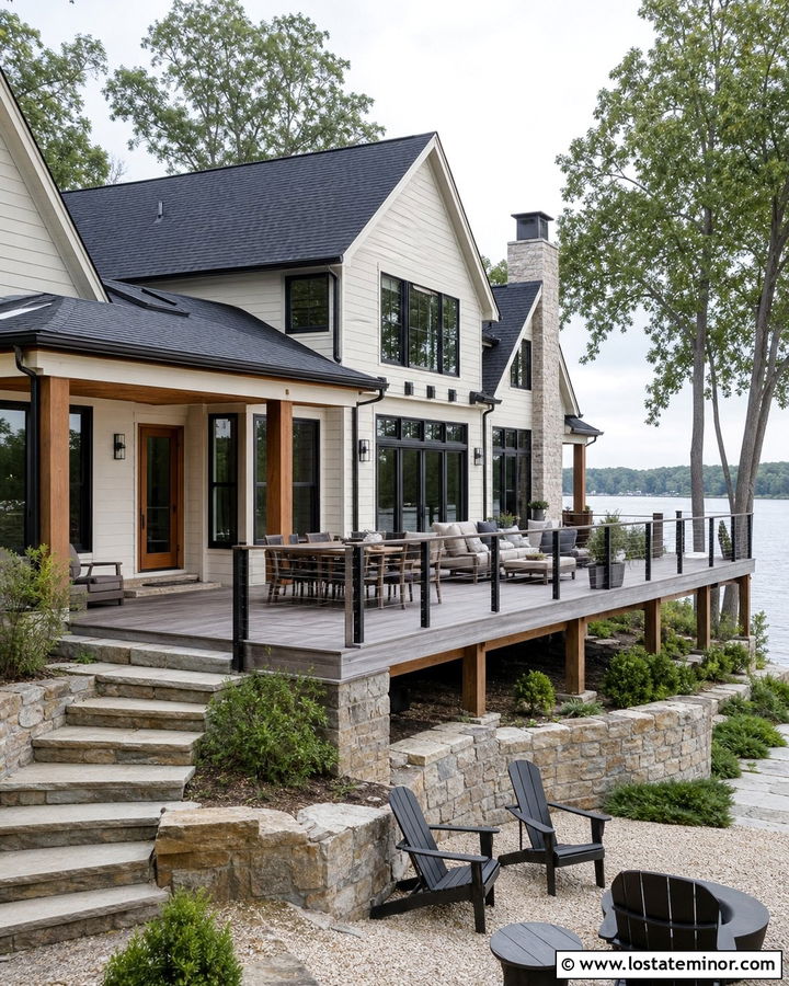 White Lake House With View Deck - 30 White House Design With Deck Ideas