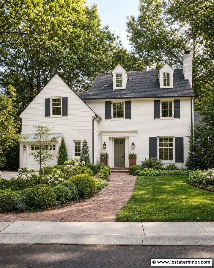 White Lap Siding With Painted Brick - 30 White House Design With Brick Accents Ideas