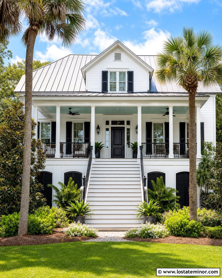 White Lowcountry House With Black Shutters - 30 White House Design With Shutters Ideas