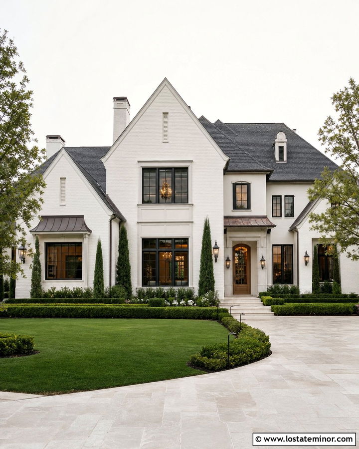 White Luxury House With Layered Exterior Lighting - 30 White House Design With Light Fixtures Ideas