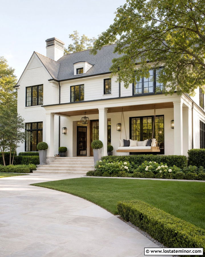 White Luxury House With Oversized Swing Bed - 30 White House Design With Swing Ideas