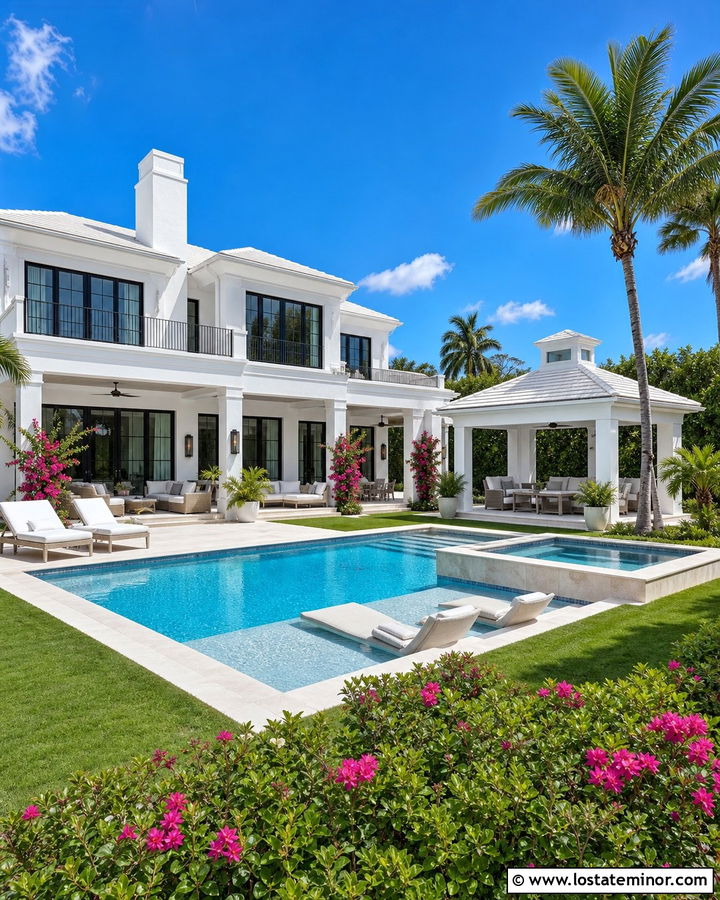 White Luxury House With Resort Swimming Pool - 30 White House Design With Swimming Pool Ideas