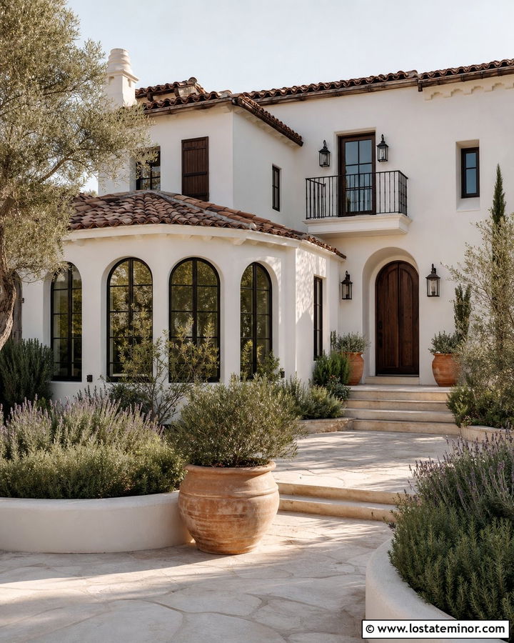 White Mediterranean House With Arched Sunroom - 30 White House Design With Sunroom Ideas