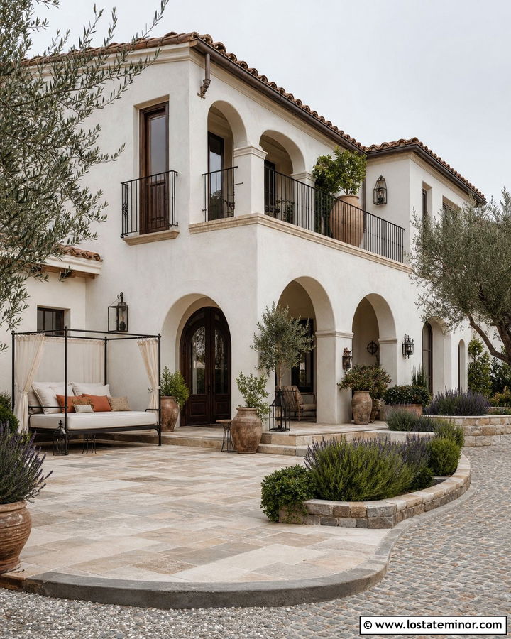 White Mediterranean House With Canopy Daybed - 30 White House Design With Daybed Ideas