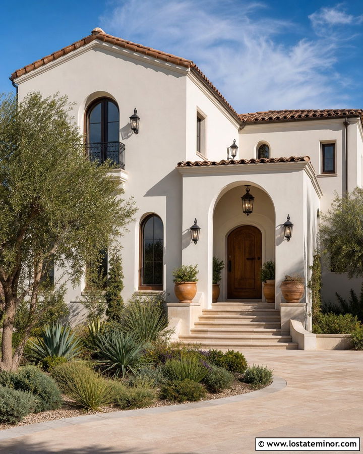 White Mediterranean House With Iron Sconces - 30 White House Design With Lighting Ideas