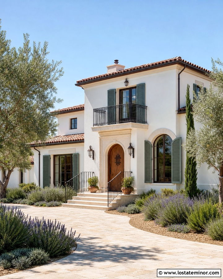 White Mediterranean House With Pale Green Shutters - 30 White House Design With Shutters Ideas