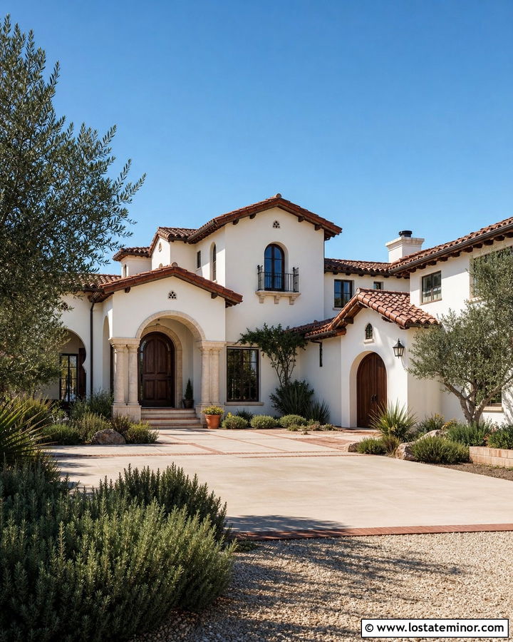 White Mediterranean House With Red Tile Roof - 30 White House Design With Roof Ideas