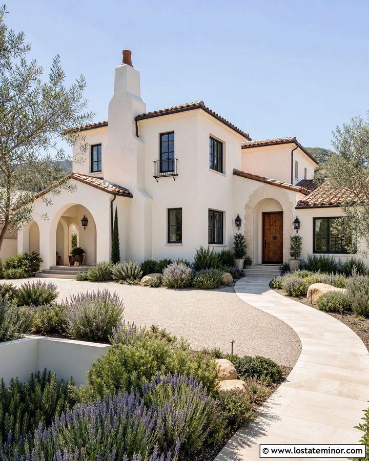 White Mediterranean House With Stucco Chimney - 30 White House Design With Chimney Ideas