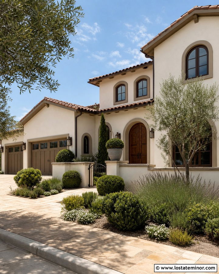 White Mediterranean House With Taupe Trim - 30 White House Design With Trim Ideas