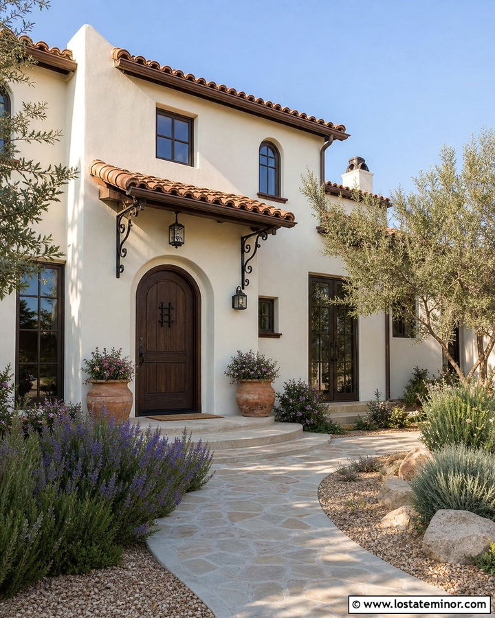 White Mediterranean House With Terracotta Awning - 30 White House Design With Awning Ideas