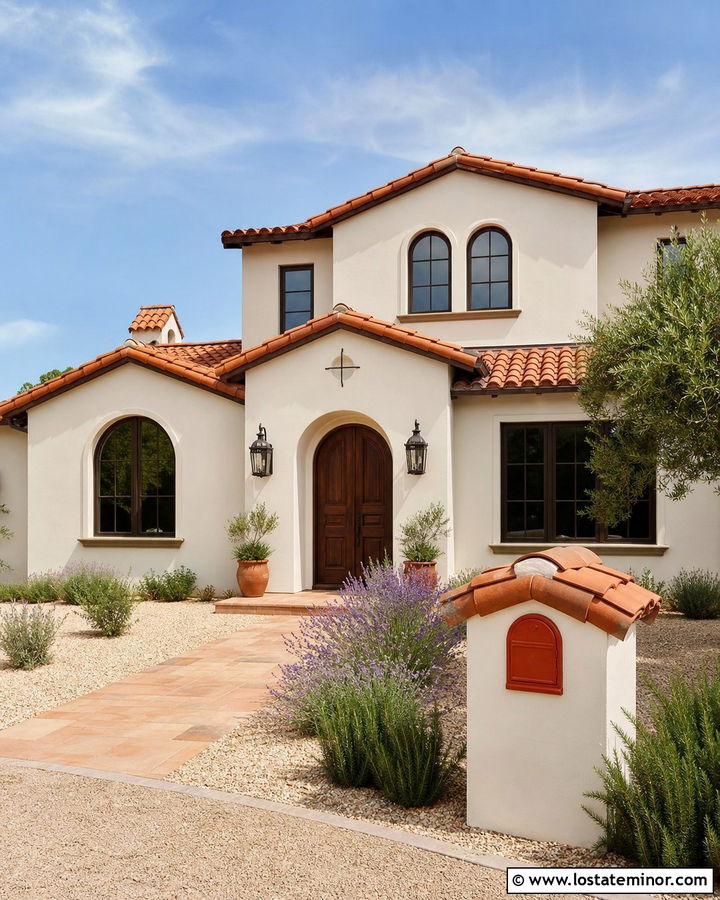 White Mediterranean House With Terracotta Mailbox - 30 White House Design With Mailbox Ideas