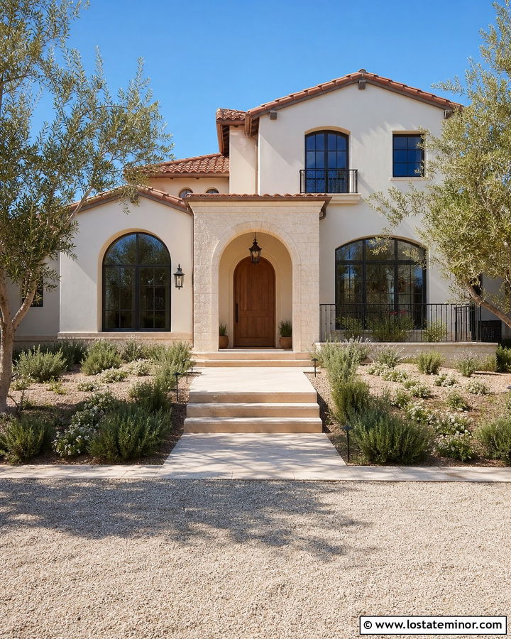 White Mediterranean House With Travertine Accents - 30 White House Design With Stone Accents Ideas