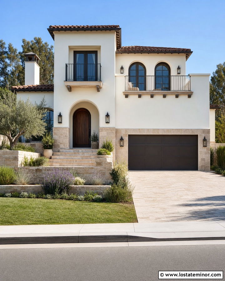 White Mediterranean House With Travertine Wainscoting - 30 White House Design With Wainscoting Ideas